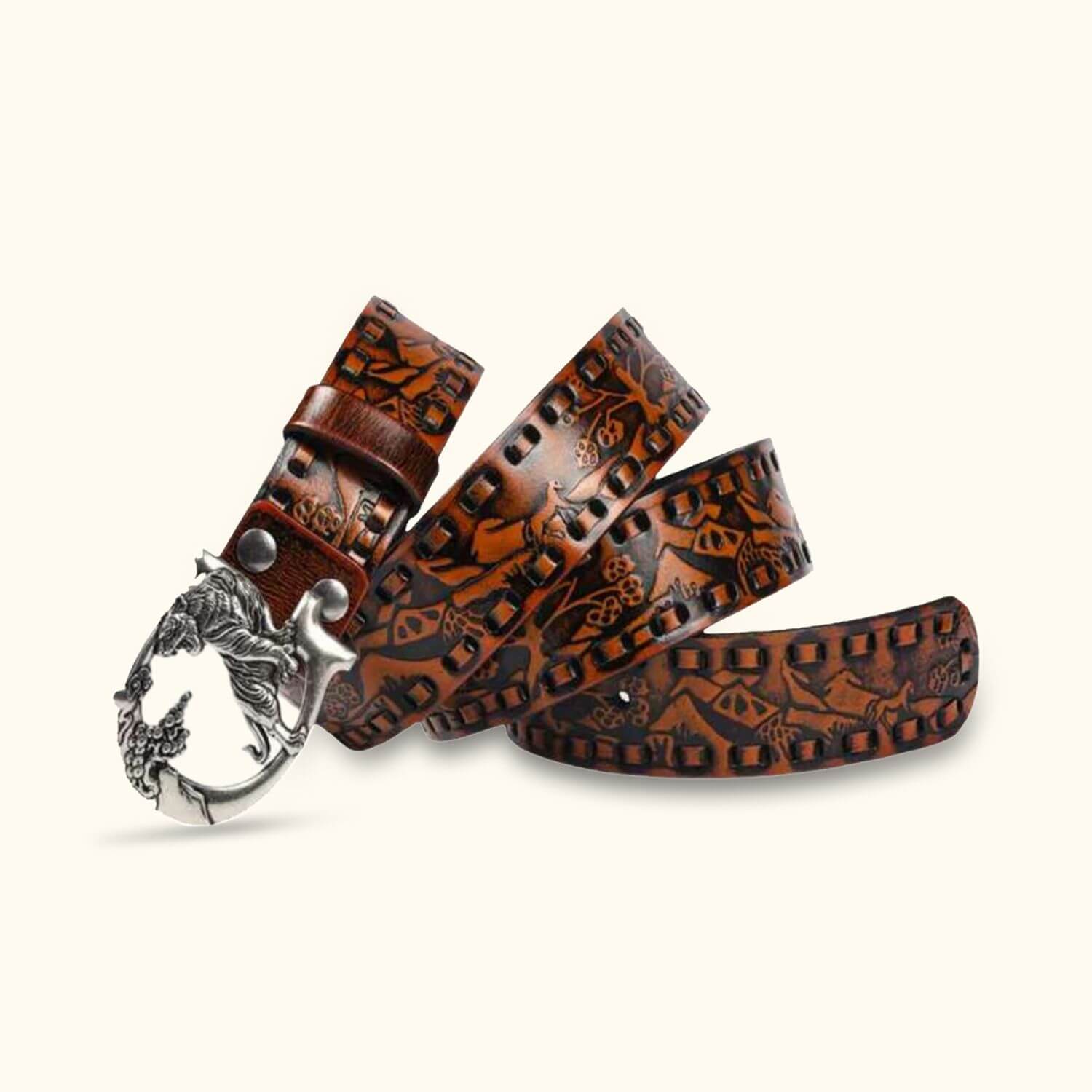 The Tiger Buckle - Knurling Flower Western Belt – Western Leather