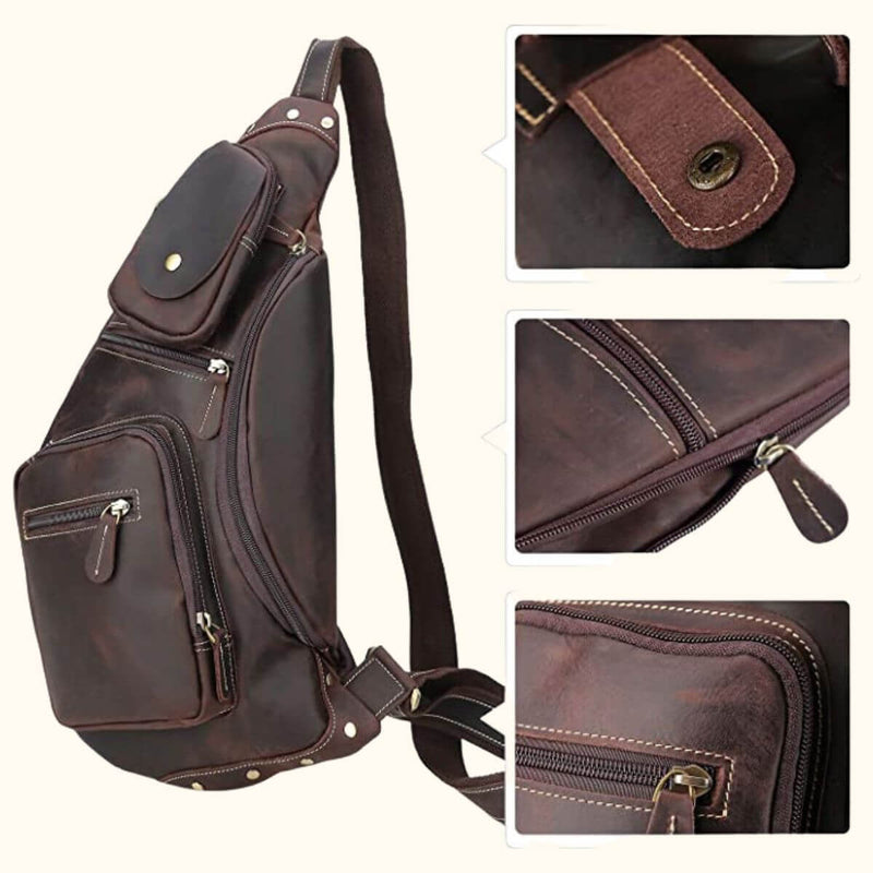 Genuine Brown Mens Leather Sling Bag | Crossbody Bag