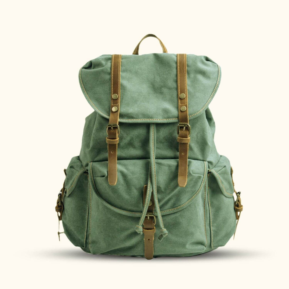 Green canvas backpack with leather straps hotsell