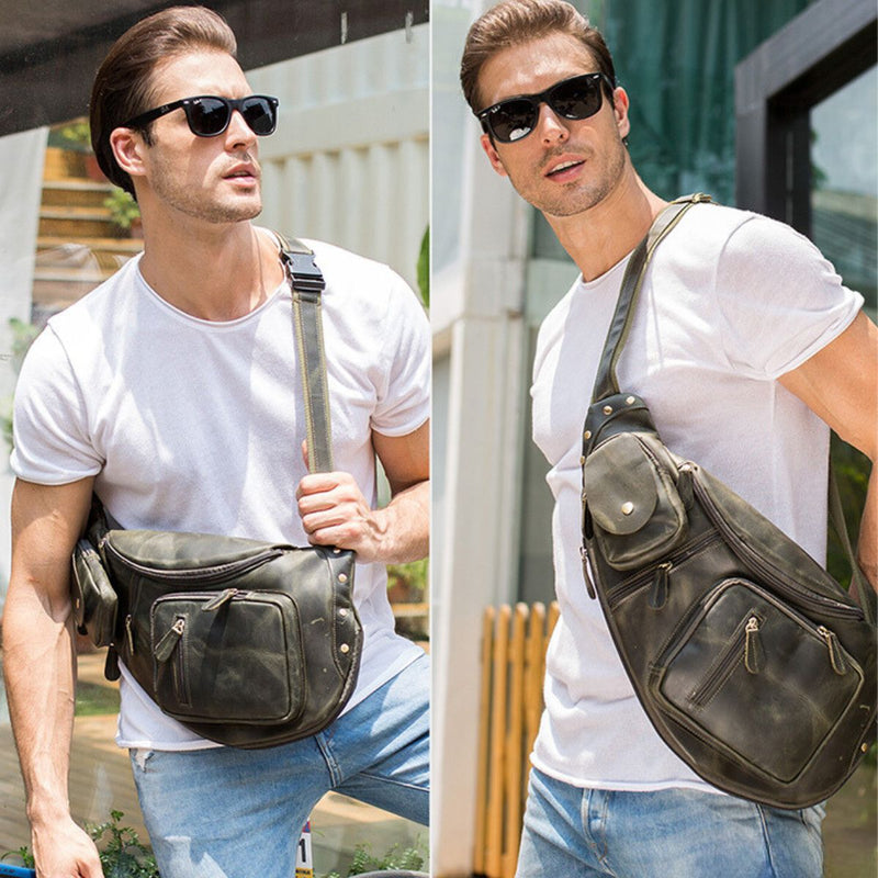 Full Grain Leather Sling Bag For Men Fits 9.7 Inch Tablet Vintage Small  Shoulder Crossbody Bags Hiking Tactical Daypack 6012 | Fruugo IE