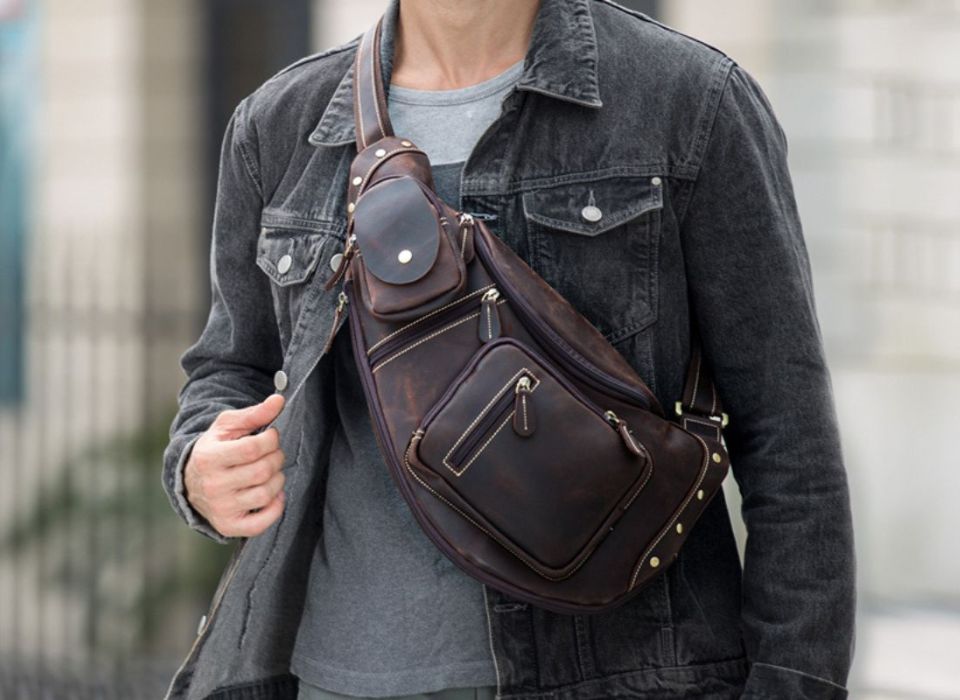 Men's Genuine Leather or Canvas Crossbody Sling Bag