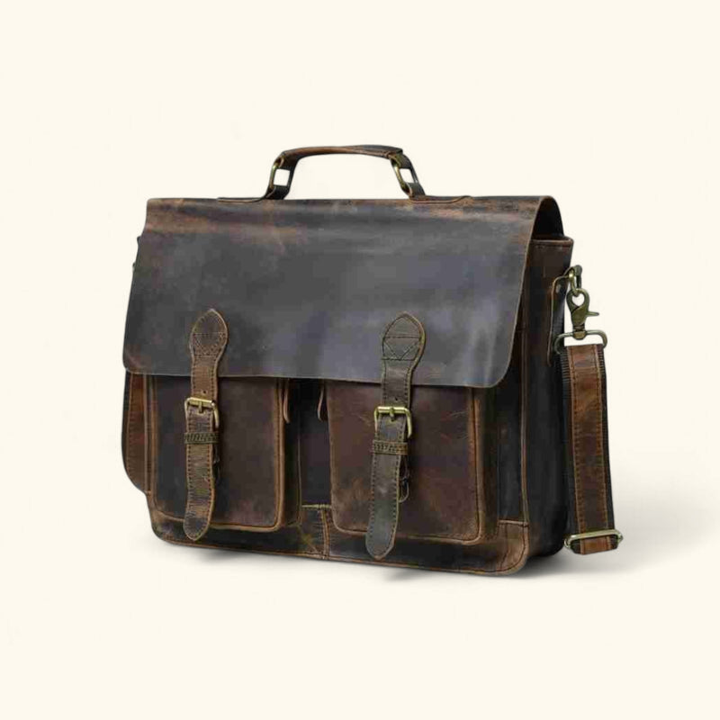 The Open Planes - Buffalo Brown Leather Vintage Briefcase