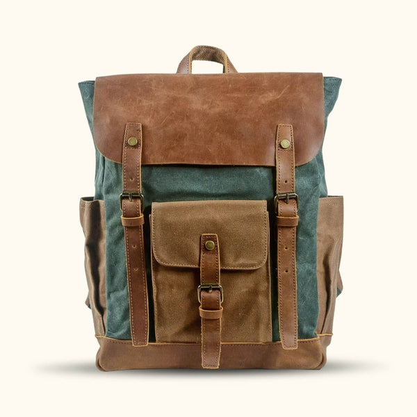 The Timber Trek Retro Vintage Waxed Canvas Laptop Backpack Green Army