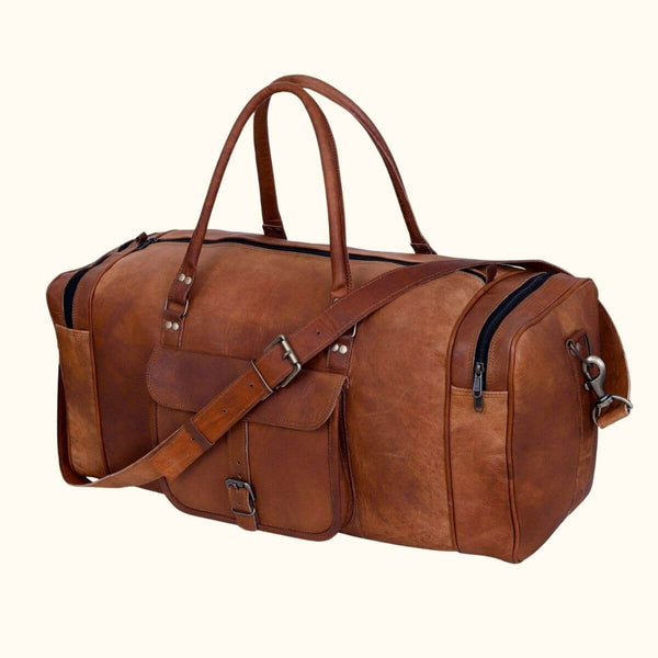 Full Grain Leather Duffle Bag Retro Leather Weekender Bag Handmade Large  Carry On Bag For Mens